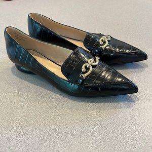 NEW Liz Claiborne Memory Foam Croc Embossed Point Toe Essex Loafer Black Size 11